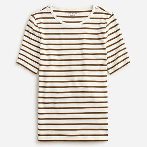 J.Crew Perfect-fit elbow-sleeve T-shirt in white & brown stripe